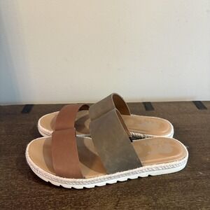 Sorel Shoes Womens Size 6 Brown Leather Slide Sandals Flat Comfort NL4266-242